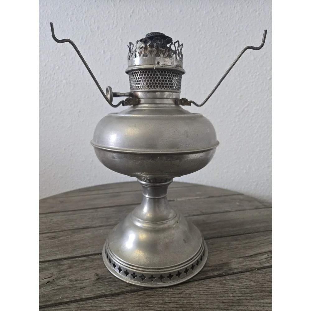 Antique 1900's Nickel Plated Oil Table Lamp Base Only